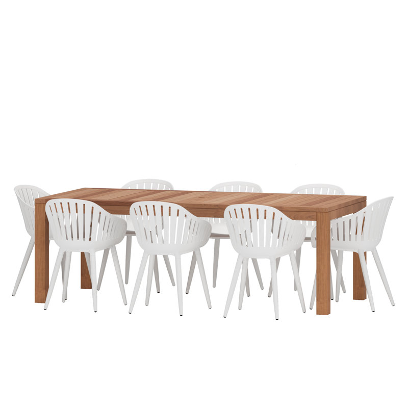 Anautica 8 - Person Teak Patio Dining Set with Rectangular Table, White