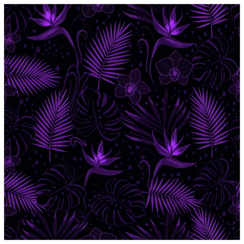 Purple Tropical Leaves Quilted Thin Bedspread, Queen