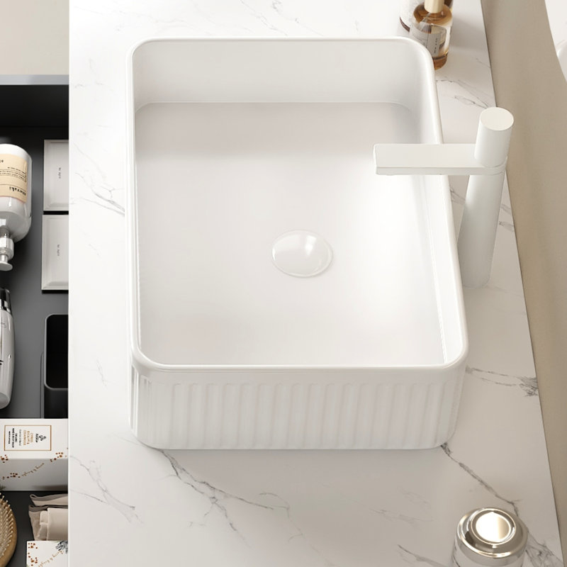 Lavabo vasque de salle de bain sans armoire, lavabo en céramique blanc de 20 po et fonctionnel, trou de robinet pré-percé de 1,38 po, tuyau de drain extensible avec couvercle de trou, caractéristique indispensable moderne