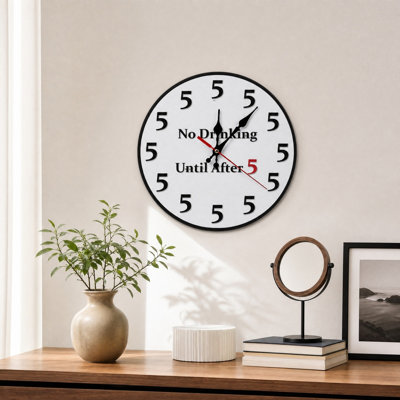 Decorative plastics bottle Funny No Drinking Until After 5 Wall Clock Silent Non-Ticking Round Decorative Wooden Clock For Home Bar Office Living Room