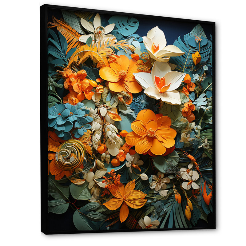 Impression sur toile «Orange Tangle II» - Collages abstraits, Cadre flottant noir, H 40 po x l 30 po x P 1,5 po