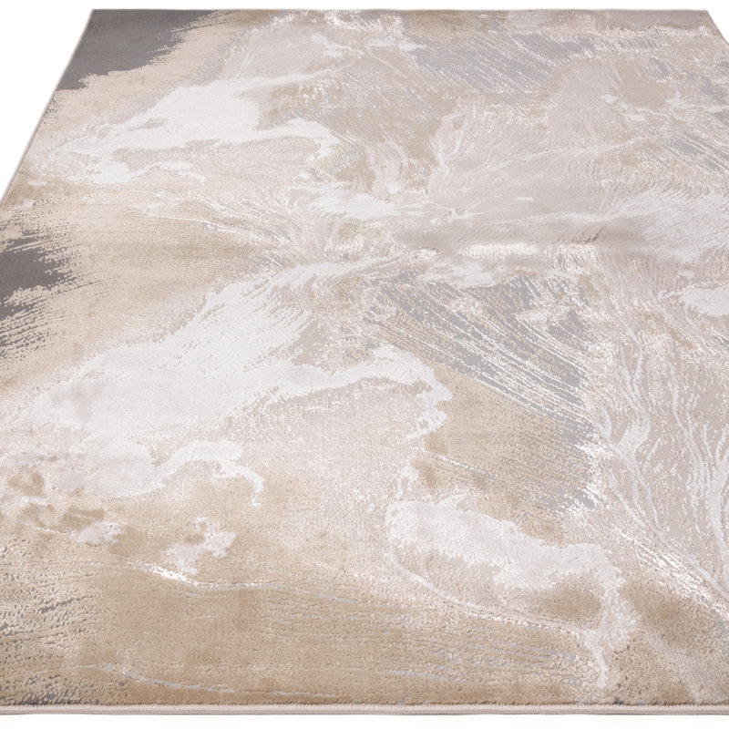 Beige Abstract ,Luxurious Modern Easy To Clean Rug For Bedroom & Living Room, Polyester/Polypropylene Plastic