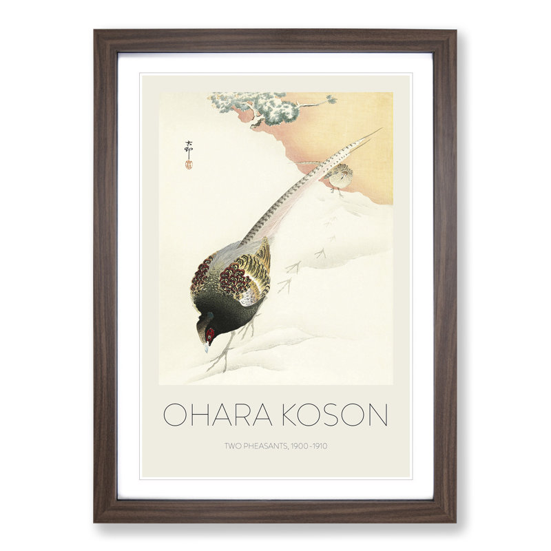Pheasant Couple by Ohara Koson - Picture Frame Painting, 36cm H x 27cm W x 2cm D, Walnut