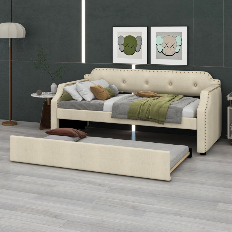 Lit gigogne à plate-forme simple, Beige