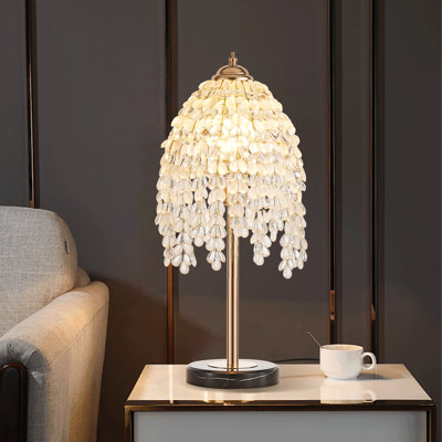 19" Vintage Crystal Table Lamp – Elegant Waterfall Design With Marble Base (bulb Not Included)