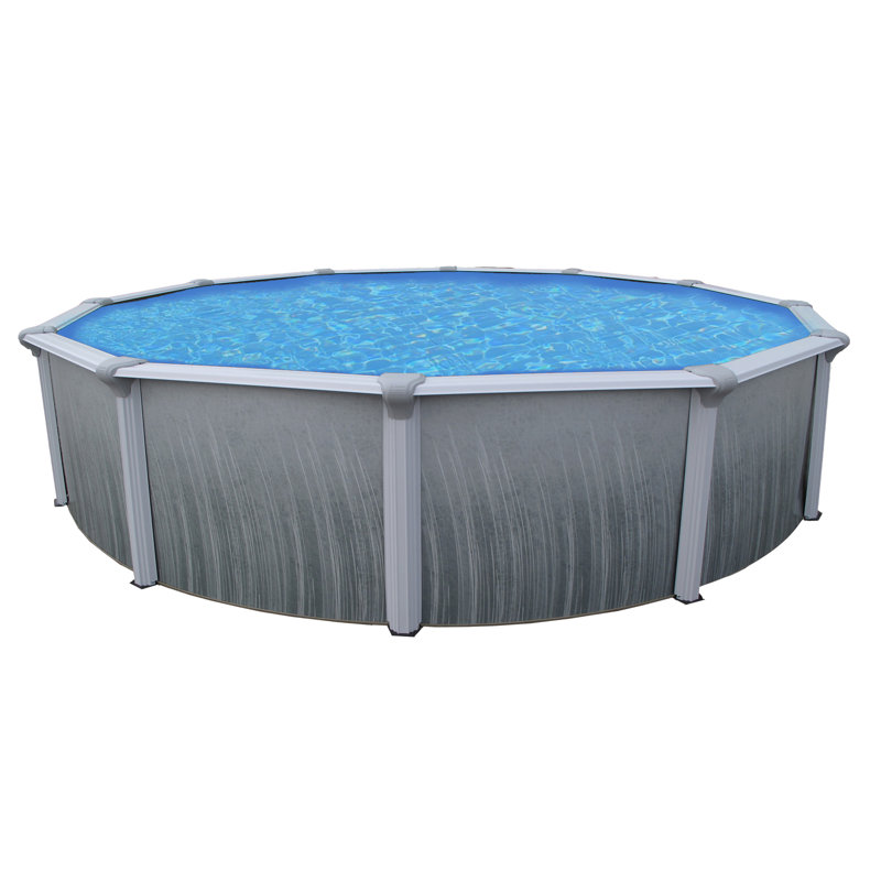 Blue Wave Martinique 18-ft Round 52-In Deep Above Ground Swimming Pool – With Steel Wall & Top Rails, Sand Filter, Overlap Liner, A-Frame Ladder & Maintenance Kit – Complete Outdoor Pool Accessories