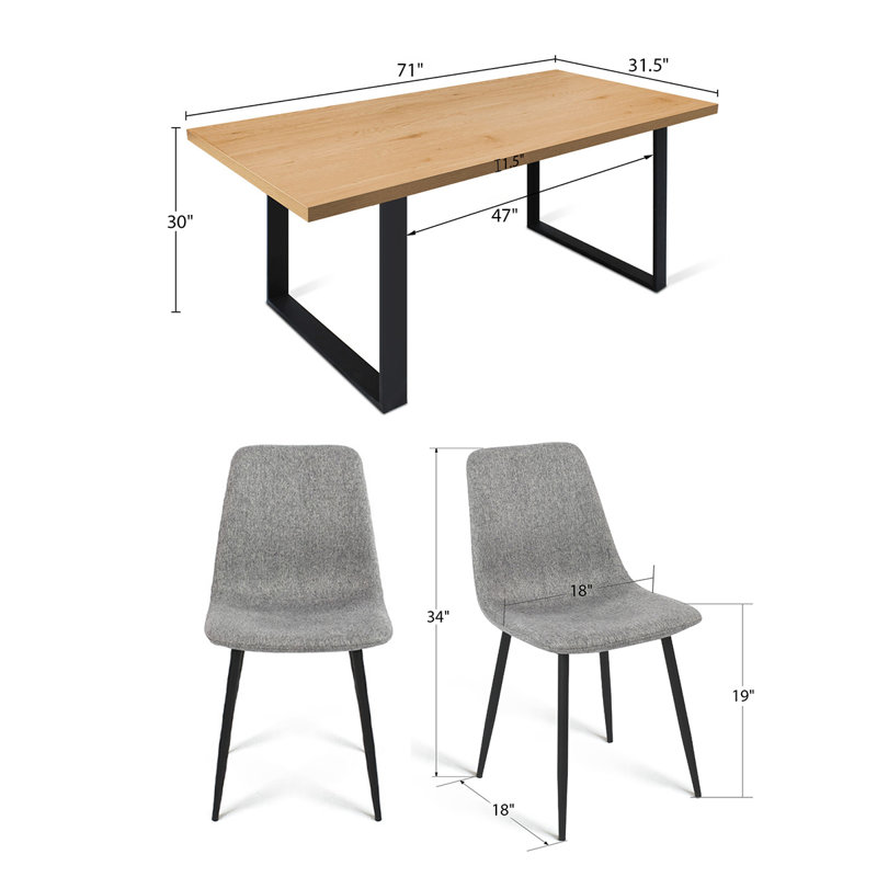7-Piece Rectangular Dining Set With 6 Upholstered Side Chairs, Gray