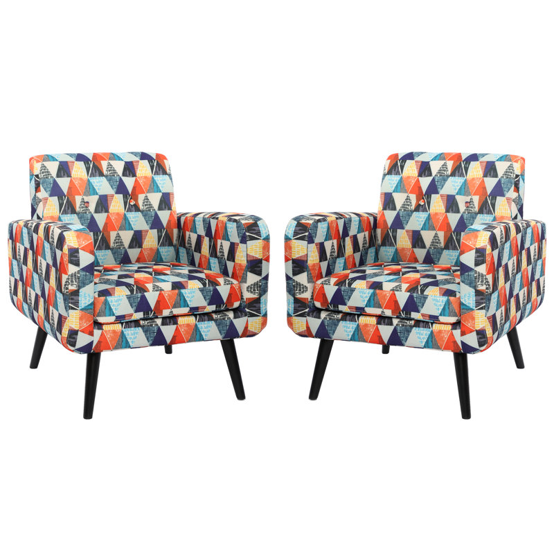 29.75" W Tufted Upholstered Accent Chair with Solid Wood Legs (Set of 2), Multicolor Polyester