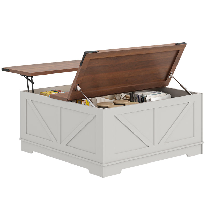 Table basse 17 po 17 po Farmhouse, Brun et blanc
