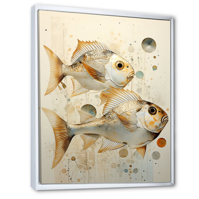 " Fish Harmony ", White Floater Framed, 40" H x 30" W x 1.5" D