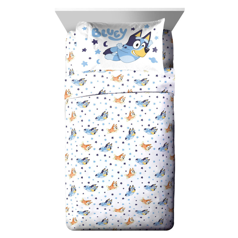 Ensemble d'édredon pour lit simple Bluey - L'ensemble de literie 5 pièces comprend un ensemble de draps et de taies d'oreiller - Literie pour enfants