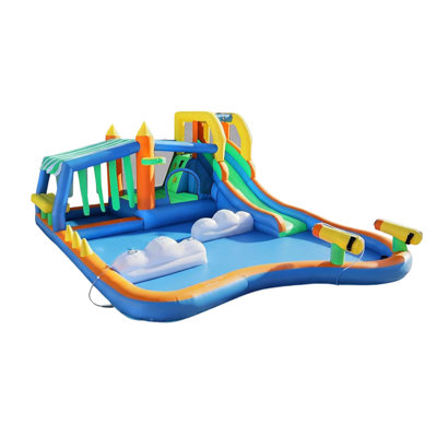 11-In-1 Inflatable Bounce House With Water Slide, Kiosk Theme Water Park For Kids Backyard, 750W Blower Included