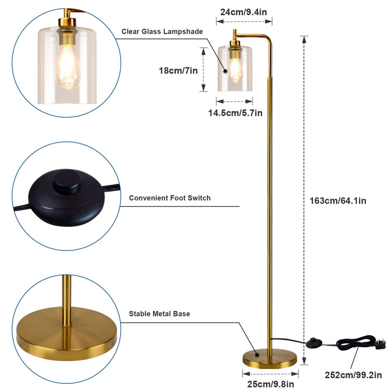 Aliyanna 163cm Gold Task Floor Lamp