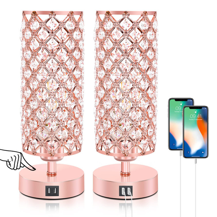 Lampe de Chevet en Cristal, Contrôle Tactile, Lampe en Or Rose avec 2 Ports  USB & E27 Ampoule, Lampe de Table Moderne[62]