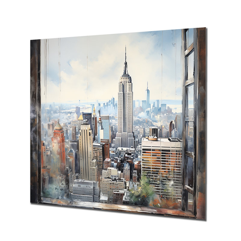 New York Empire State Window Views II - art mural en métal New York City, H 16 po x l 16 po