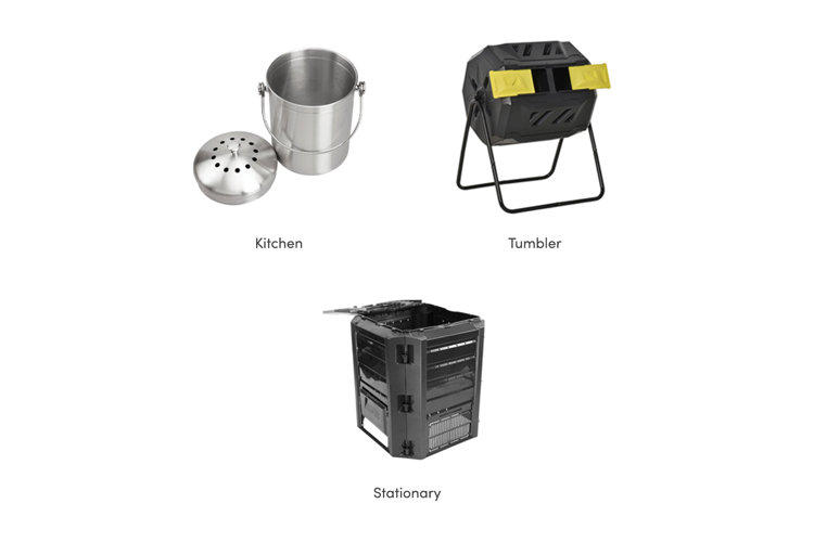 collage of different types of compost bins