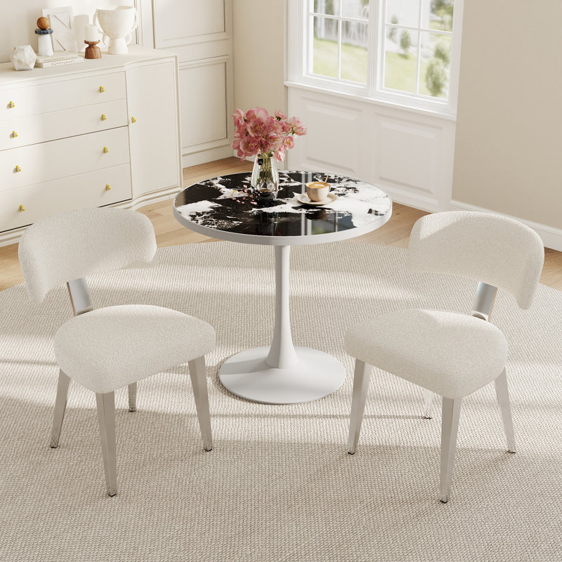 Chandler 2 - Person Dining Set, Noir / blanc, Ensemble de trois pièces : table, deux chaises, Blanc / argenté