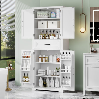 [Video] White Multi-Functional Bathroom Storage Cabinet with Slide-Rail Drawer & Adjustable Shelf