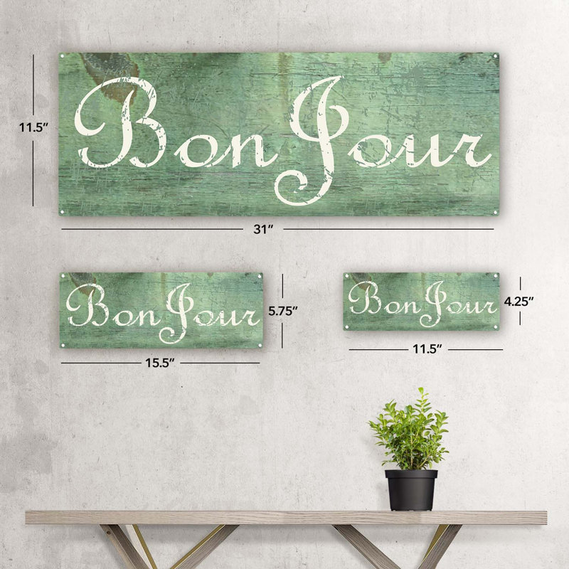 " Green Bon Jour Metal Sign ", 11.5" H x 31" W