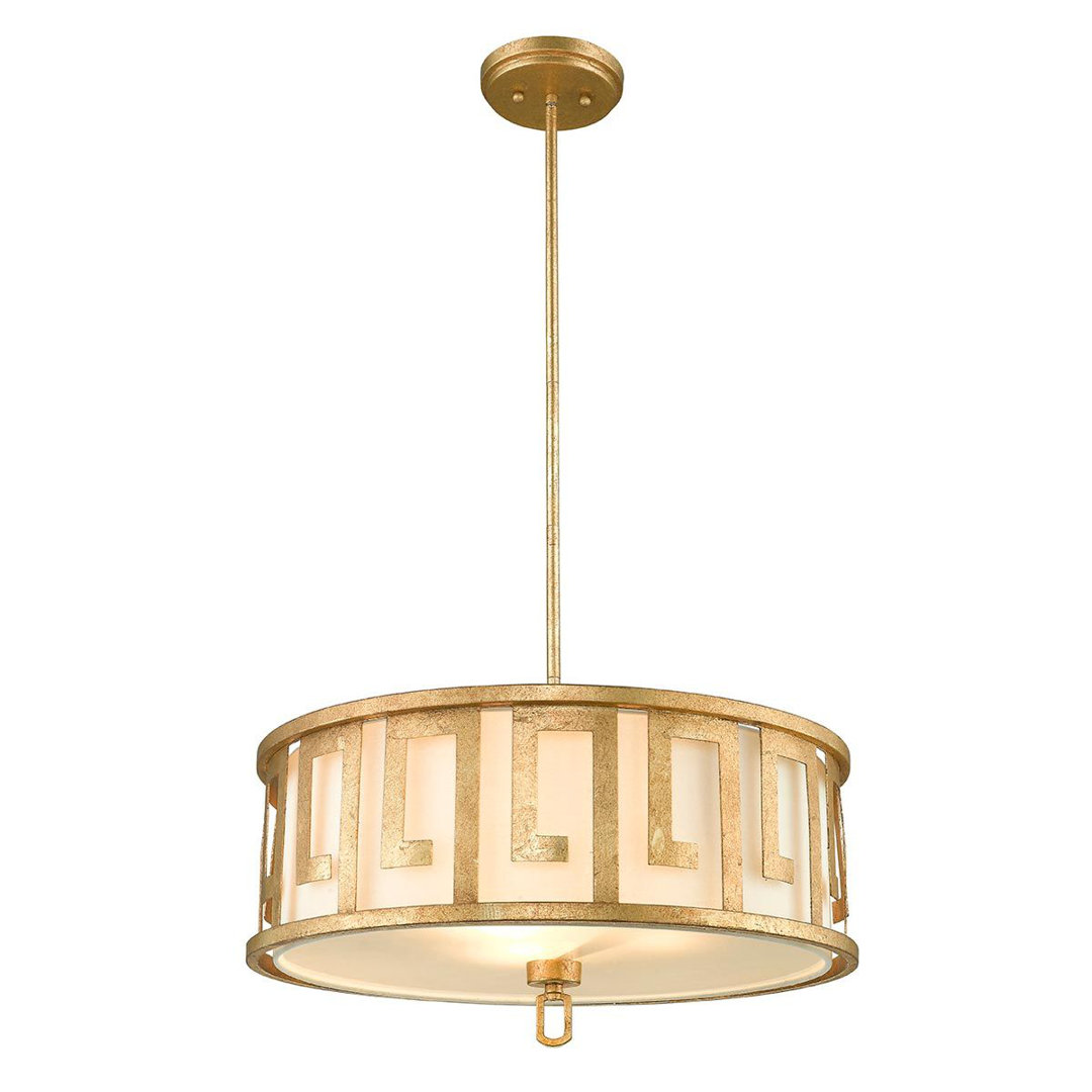 Vidette 3 Light Duo-Mount Large Pendant - Distressed Gold, Ivory Shade Everly Quinn