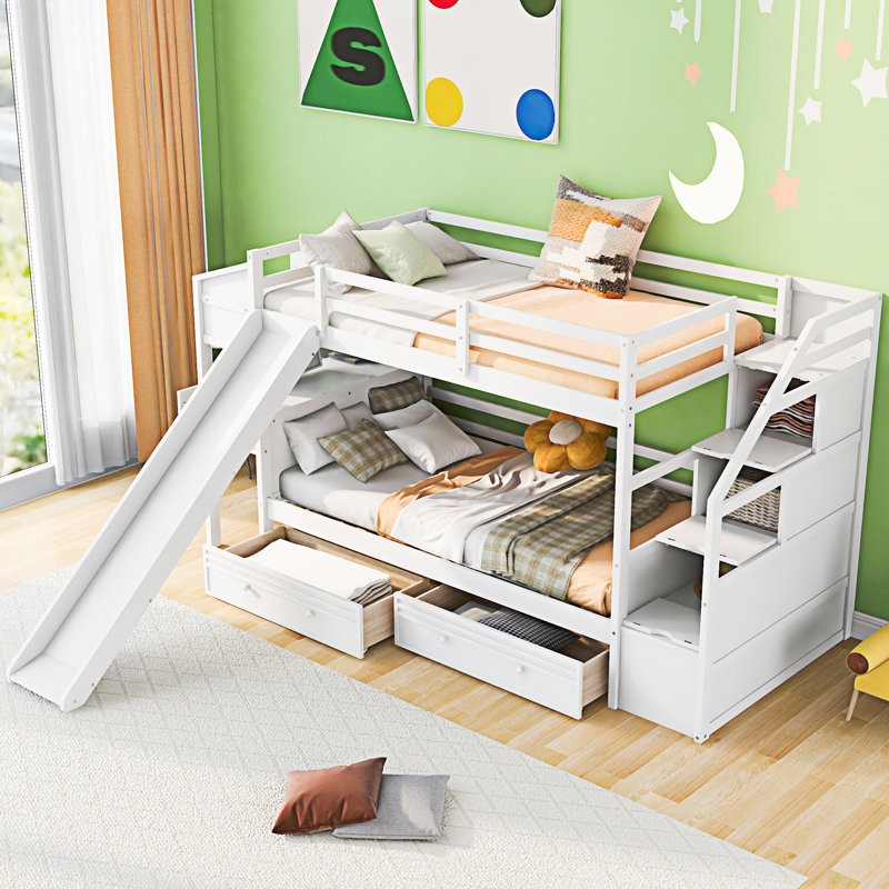 Bunk Bed With Storage Staircase, White