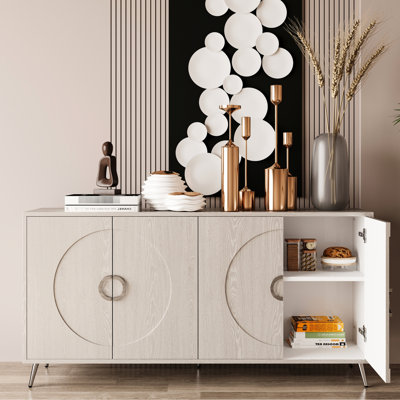 Buffet de rangement champagne à 4 portes - solide, stable, pour les tablettes réglables