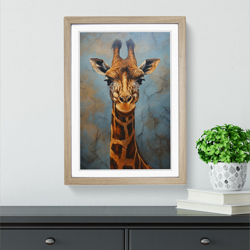 Giraffe Hard Edge Painting - Framed Print, 46cm H x 34cm W x 2cm D, Oak