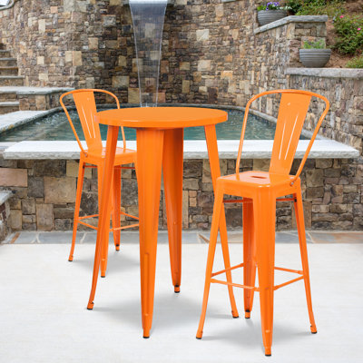 Genece Round Metal Indoor-Outdoor Bar Table Set with 2 Stools