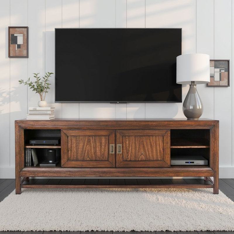 Console de meuble télé Inza de 74 po pour téléviseur de 85 po ou moins, sans assemblage requis, Buckeye rustique et finition noire