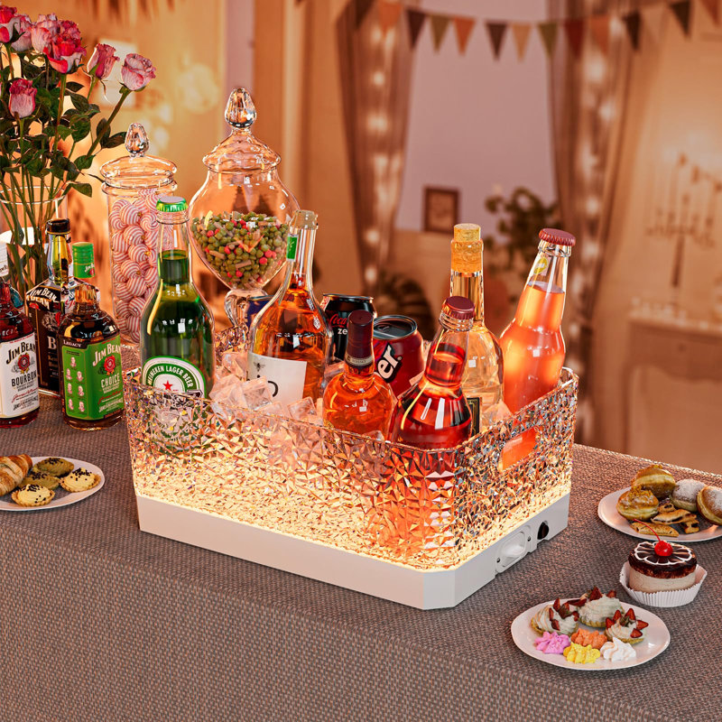 Seau à glace, cuve à boisson pour champagne, bière, vin, bar à cocktails, articles de fête, lumière DEL allumée (blanc)