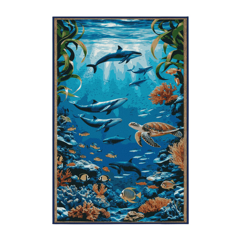 Washable Deep Sea Scene Coastal Area Rug, Rectangle 4' x 6'