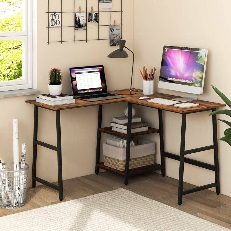 Bureau en L, Brun rustique / noir