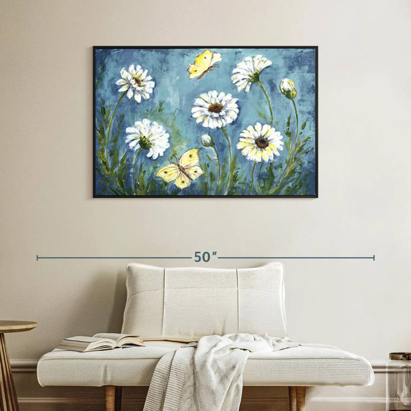 Daisies And Butterfly Meadow, Floating Frame Black, 40" X 27"