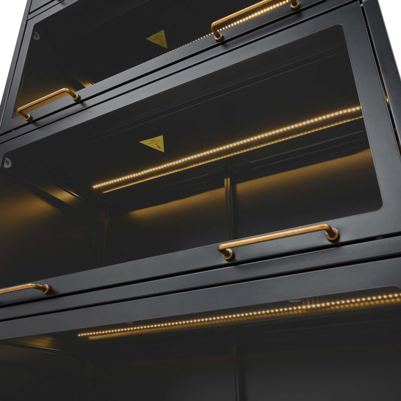 Modern Iron Curio Cabinet with LED Lighting and Slide-in Doors, Black