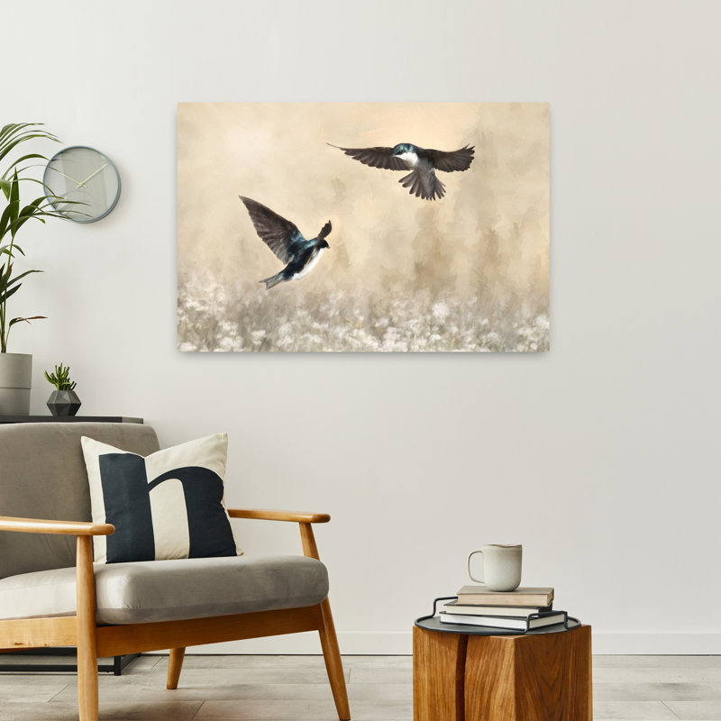 Danse des hirondelles, art d'oiseau contemporain, H 24 po x l 36 po