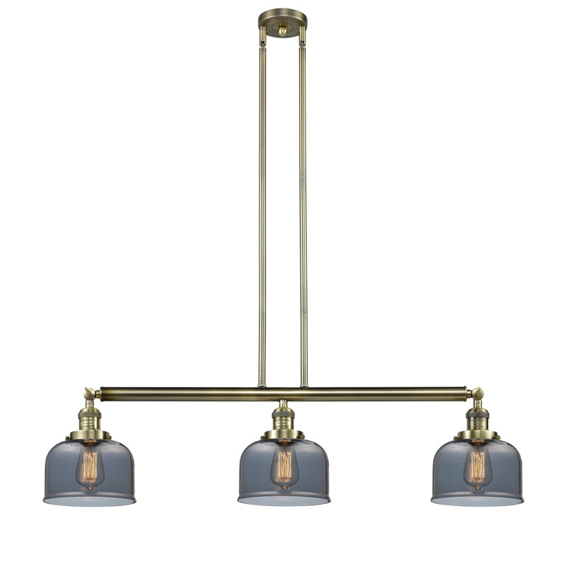 Bell - Luminaire suspendu pour îlot de cuisine 3 lumières 41 ", Plaqué couleur fumée, Chrome poli, DEL