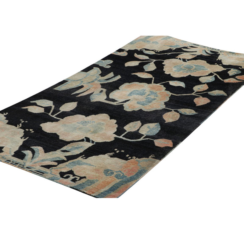 Art Deco Handmade Kilim Silk and Wool Floral Area Rug, Rectangle 12' x 18'