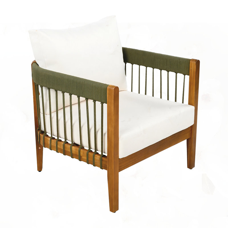 Acacia Wood Outdoor Club Chair, Beige, Natural/Green