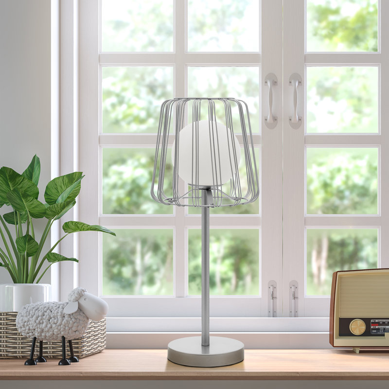 Lampe de table à cage ouverte en métal 19,75 "H Kahlen, Argent, Argent