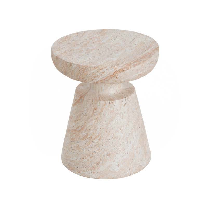 Outdoor/Indoor Lightweight Concrete Side Table,Travertine Finish, Beige
