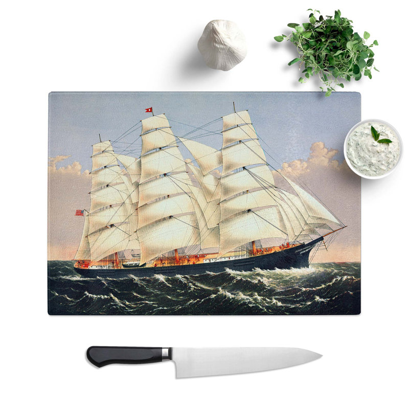 Tempered Glass a Sailing Clipper Ship Chopping Board, 28.5 cm W x 20 cm L