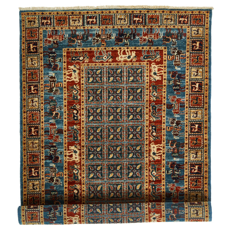 Tapis traditionnel vert et bleu 3x5