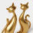 Gold Cat Figurine Set of 2, Modern Resin Cat Statues with Long Necks and Curled Tails 
