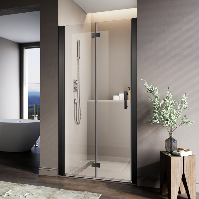 31.5'' - 33'' W x 72'' H Bi-Fold Semi-Frameless Shower Door with Clear Tempered Glass