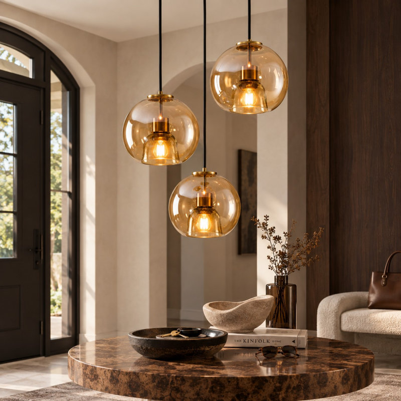 3-Light Concave Amber Glass Pendant Light