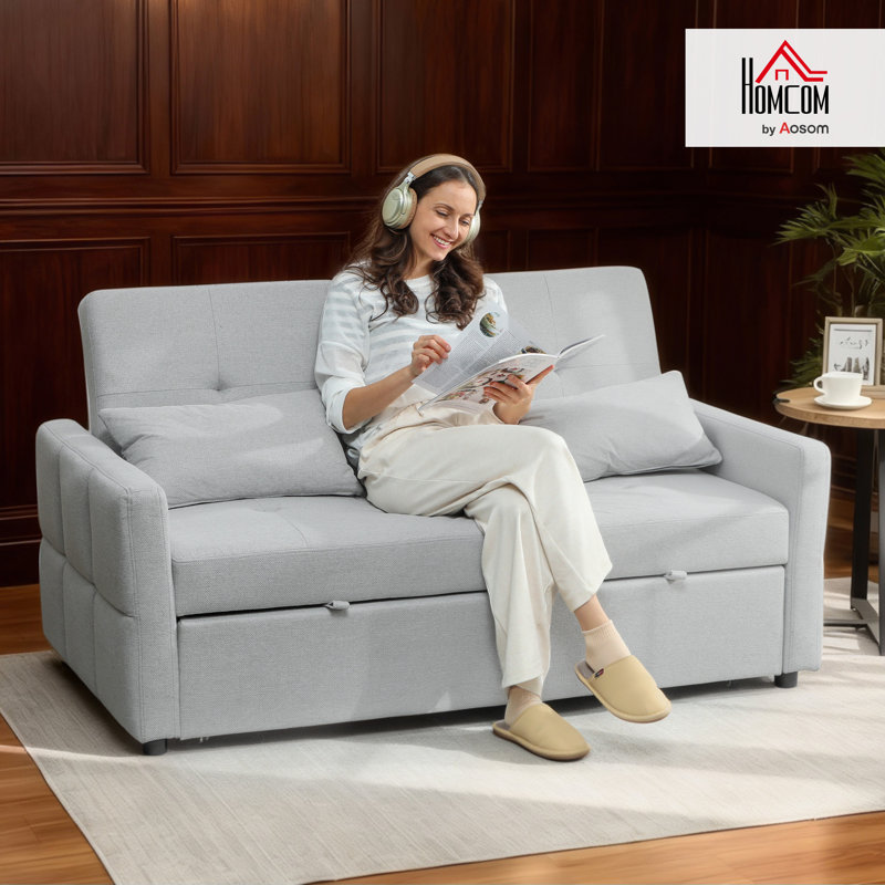 2 Seater Linen Sleeper, Light Grey