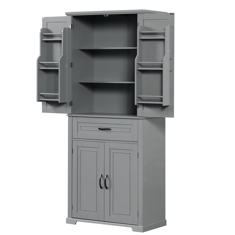 Armoire de rangement pour salle de bain avec portes, tiroir et tablette réglable - Gris pour la salle de bain: organisez votre salle de bain efficacement