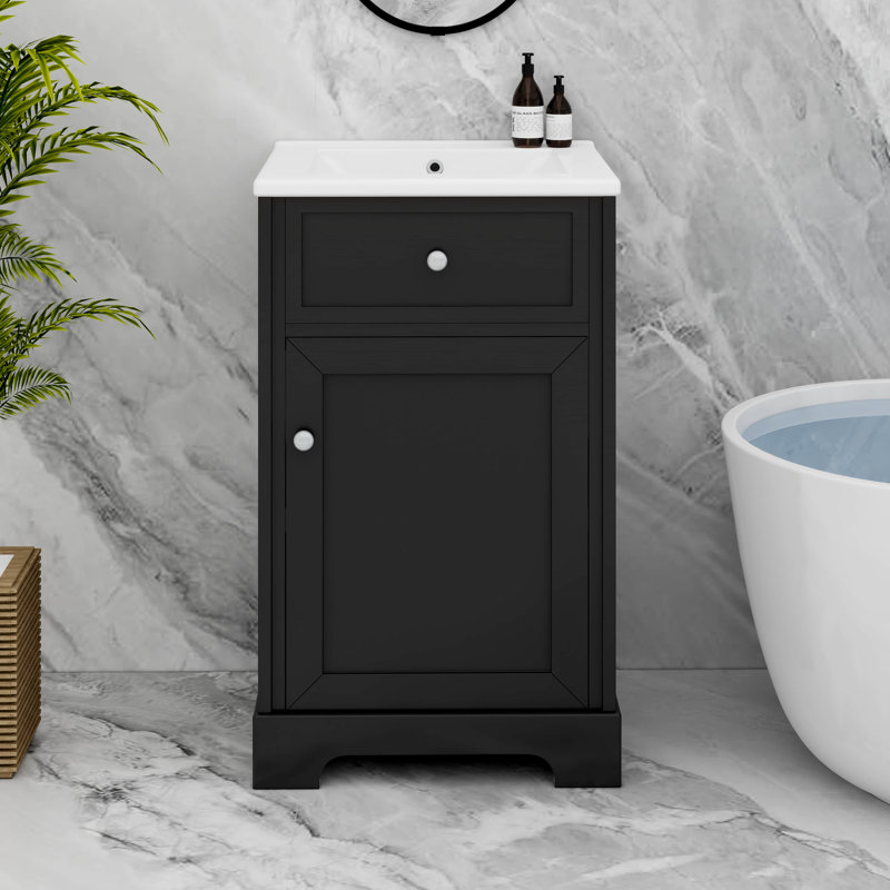 Meuble-lavabo 20 po avec lavabo 20 po, support de rangement et tablette réglable, Noir