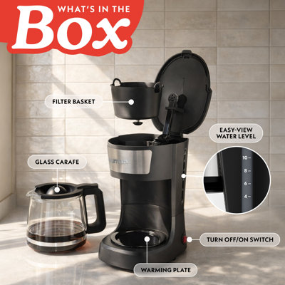 Cafetière goutte à goutte Gourmia 12 tasses, fonctionnement à une touche avec pause et service, noir