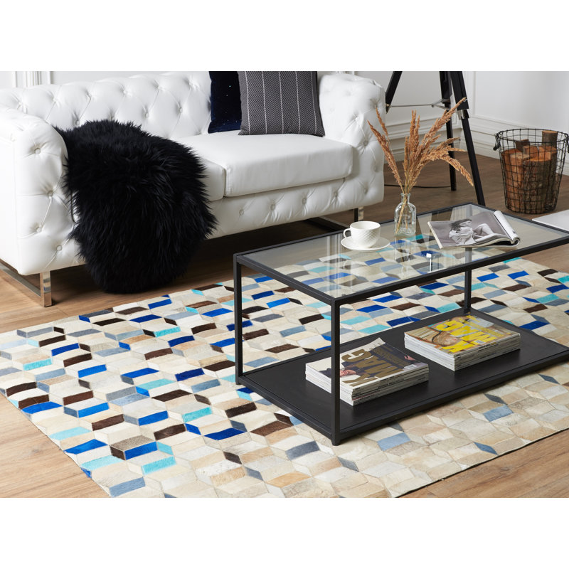 Roxanne Geometric Leather Hand Woven Area Rug, Rectangle 140 x 200cm
